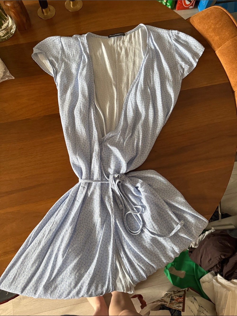 Brandy Melville Light Blue Floral Wrap Dress